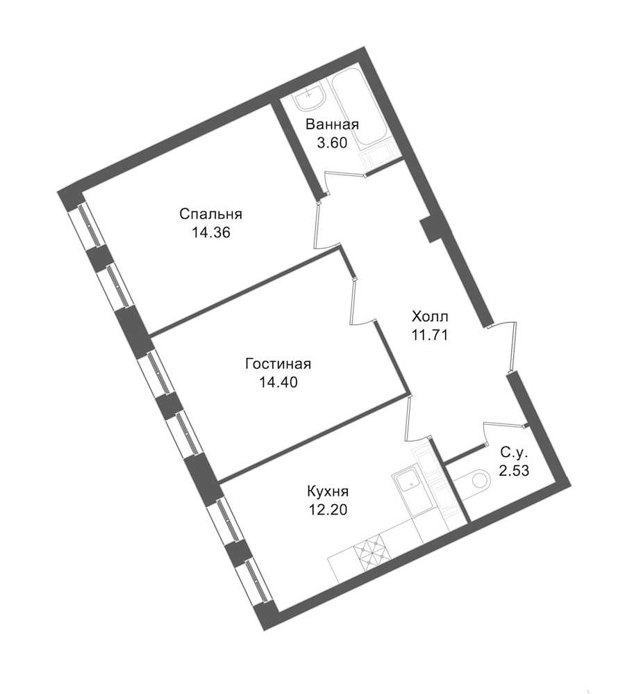 Двухкомнатная квартира в : площадь 58.4 м2 , этаж: 7 – купить в Санкт-Петербурге